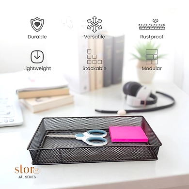 Large Rectangular Mesh Desk Organizer Tray - Metal Storage Basket-GRAY-3