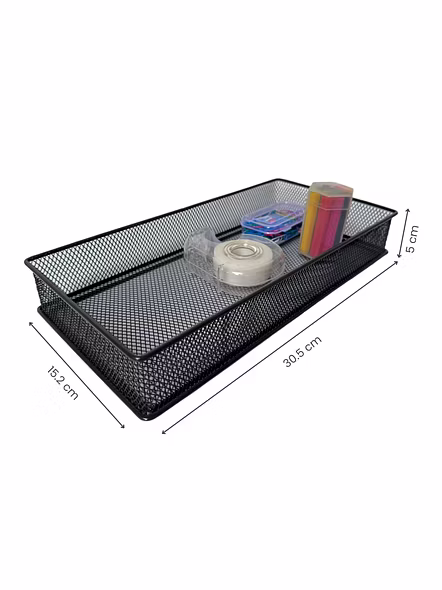 Large Rectangular Mesh Desk Organizer Tray - Metal Storage Basket-GRAY-2