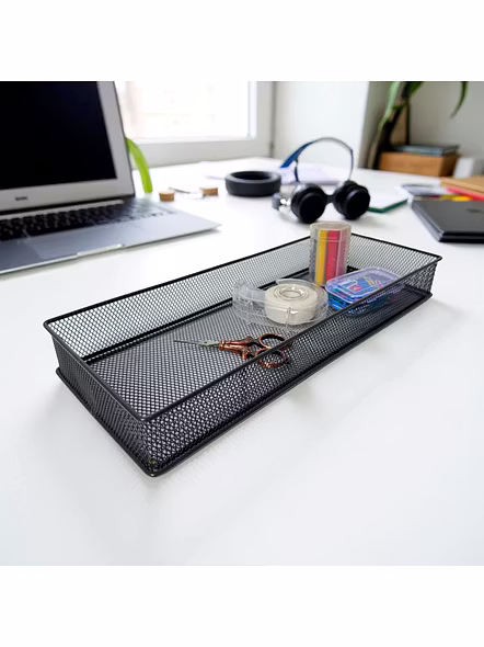 Extra-Large Mesh Desk Organizer Tray - Slim Metal Storage Basket