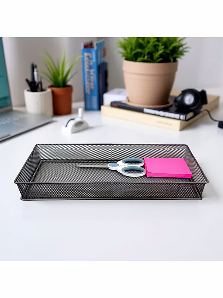 Extra-Large Mesh Desk Organizer Tray - Slim Metal Storage Basket-GRAY