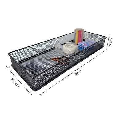 Extra-Large Mesh Desk Organizer Tray - Slim Metal Storage Basket-GRAY-2