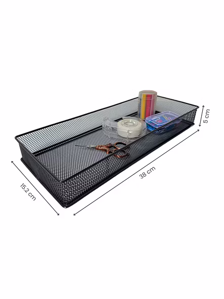 Extra-Large Mesh Desk Organizer Tray - Slim Metal Storage Basket-GRAY-2