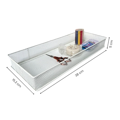 Extra-Large Mesh Desk Organizer Tray - Slim Metal Storage Basket-WHITE-2