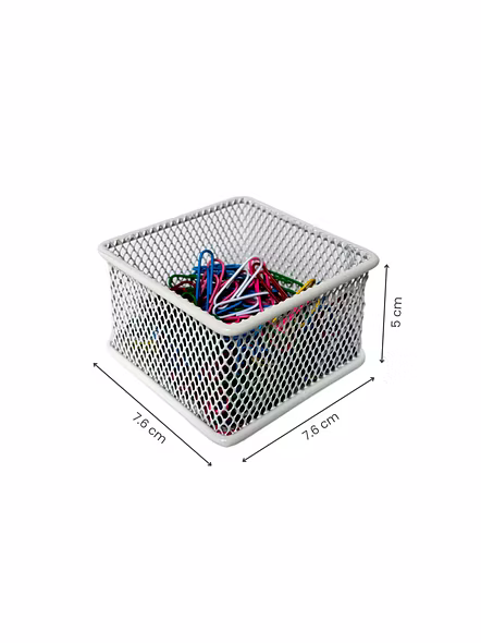 Mini Mesh Desk Organizer Bin - Metal Storage Basket-WHITE-2