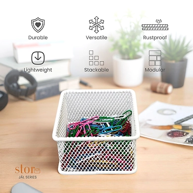 Mini Mesh Desk Organizer Bin - Metal Storage Basket-WHITE-3