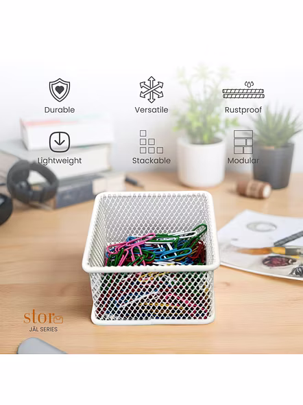 Mini Mesh Desk Organizer Bin - Metal Storage Basket-WHITE-3