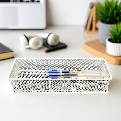 Slim Mesh Desk Organizer Tray-WHITE-1