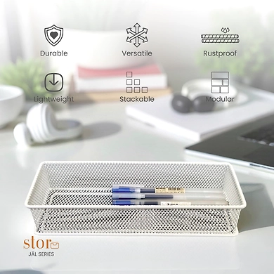 Slim Mesh Desk Organizer Tray-WHITE-3