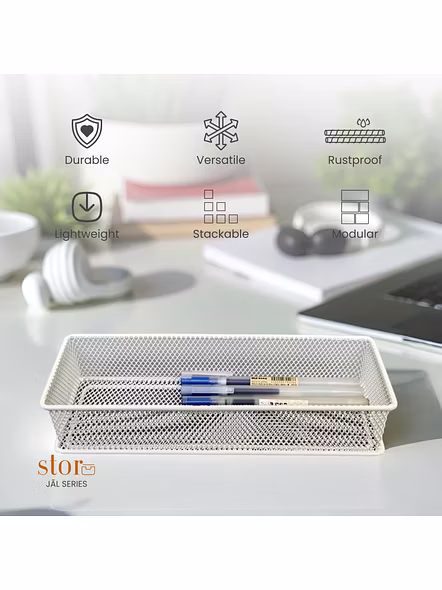 Slim Mesh Desk Organizer Tray-WHITE-3