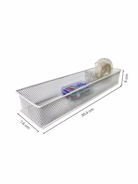 Extra-Long Mesh Desk Organizer Tray-WHITE-2