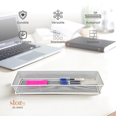 Extra-Long Mesh Desk Organizer Tray-WHITE-3