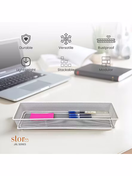 Extra-Long Mesh Desk Organizer Tray-WHITE-3