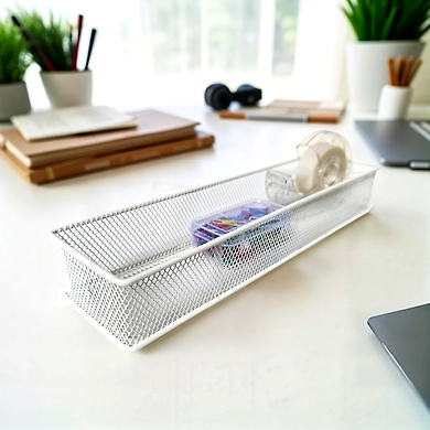 Extra-Long Mesh Desk Organizer Tray-WHITE-1