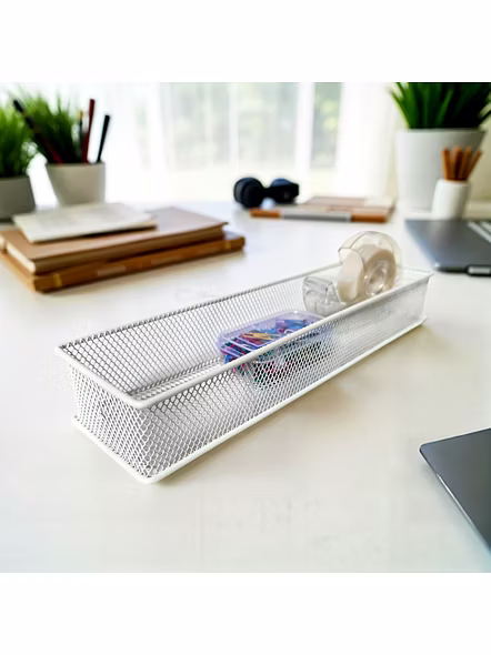 Extra-Long Mesh Desk Organizer Tray-WHITE-1