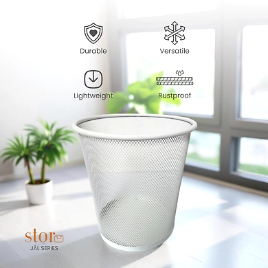 Mesh Wastebasket Trash Bin-WHITE-2