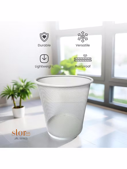 Mesh Wastebasket Trash Bin-WHITE-2