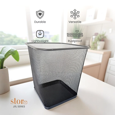 Sleek Square Mesh Wastebasket-GRAY-2
