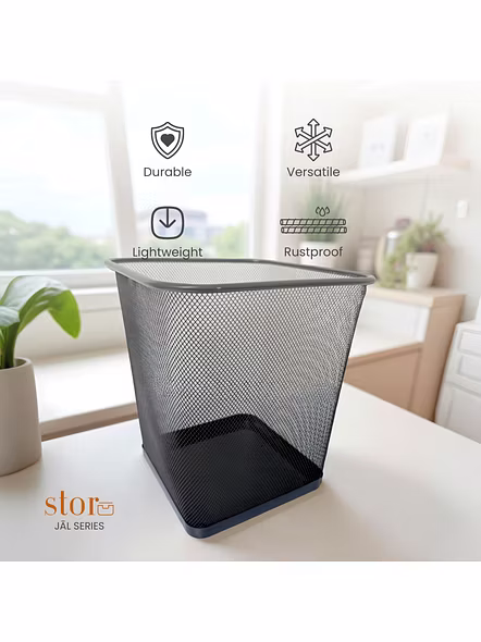 Sleek Square Mesh Wastebasket-GRAY-2