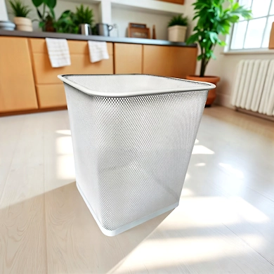 Sleek Square Mesh Wastebasket-WHITE-1