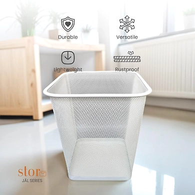 Sleek Square Mesh Wastebasket-WHITE-3