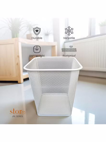 Sleek Square Mesh Wastebasket-WHITE-3