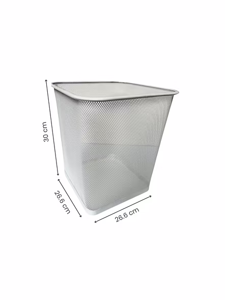 Sleek Square Mesh Wastebasket-WHITE-2
