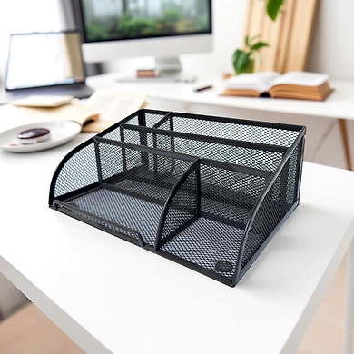 Mesh Desk Organizer with Multiple Compartments-GRAY-1