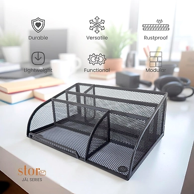 Mesh Desk Organizer with Multiple Compartments-GRAY-3
