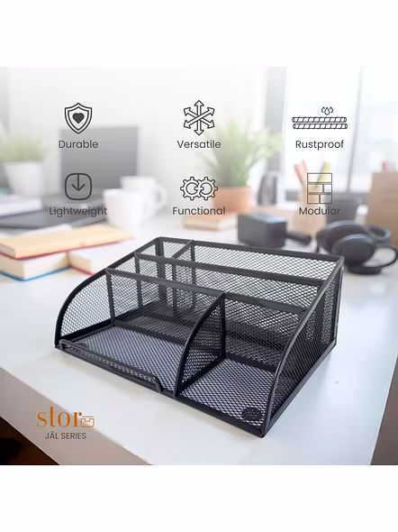 Mesh Desk Organizer with Multiple Compartments-GRAY-3