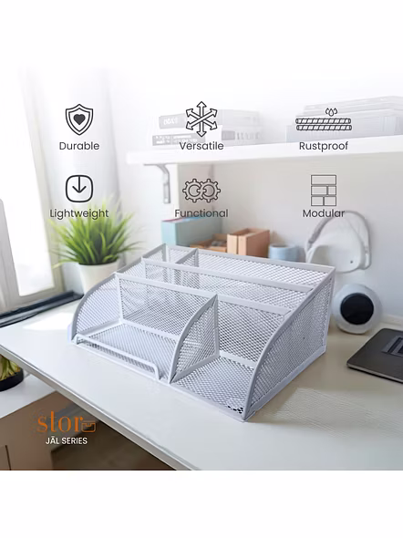 Mesh Desk Organizer with Multiple Compartments-WHITE-3
