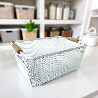 Metal Mesh Storage Basket with Wooden Handles-111360