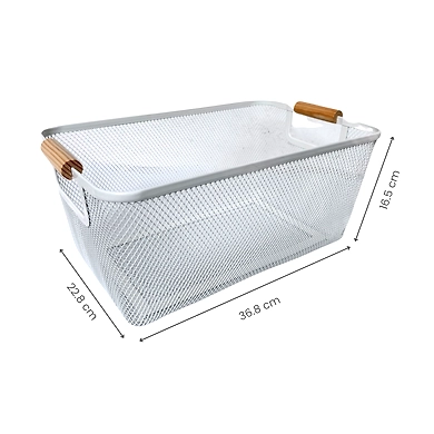 Rectangular Metal Mesh Storage Basket with Wooden Handles-WHITE-2