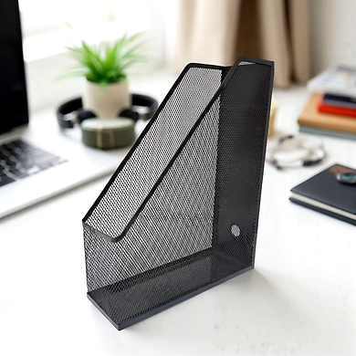 Black Metal Mesh Magazine Holder Organizer-111365