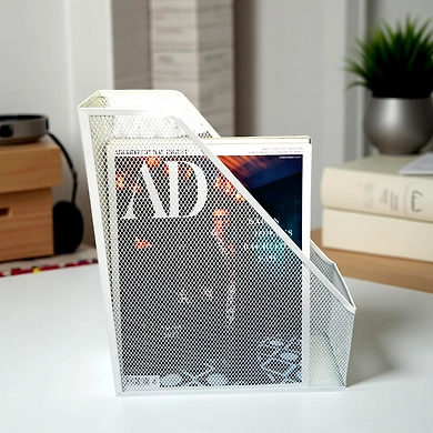 Black Metal Mesh Magazine Holder Organizer-WHITE-1