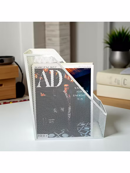 Black Metal Mesh Magazine Holder Organizer-WHITE-1