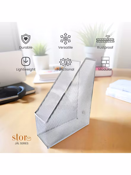 Black Metal Mesh Magazine Holder Organizer-WHITE-3