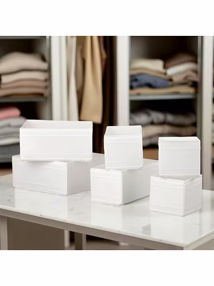Set of 6 White Fabric Storage Bins - Foldable Organizer Baskets-2