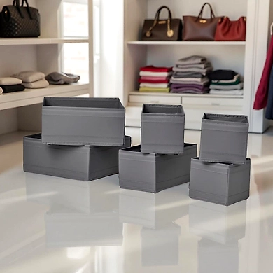 Foldable Fabric Storage Bins – Set of 6, Gray-1