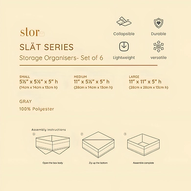 Foldable Fabric Storage Bins – Set of 6, Gray-3