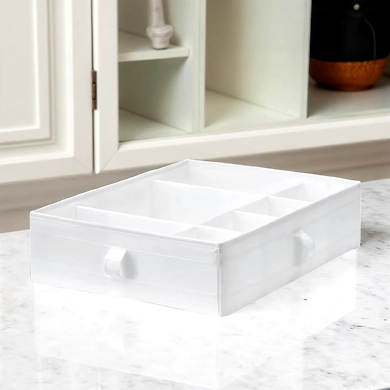 Foldable Fabric Drawer Organizer with Compartments – White-111371