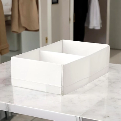 Foldable Fabric Storage Bin with Center Divider – White-111372