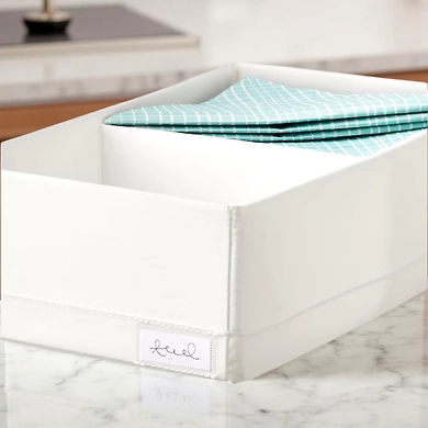 Foldable Fabric Storage Bin with Center Divider – White-2