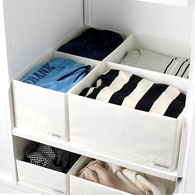 Foldable Fabric Storage Bin with Center Divider – White-1