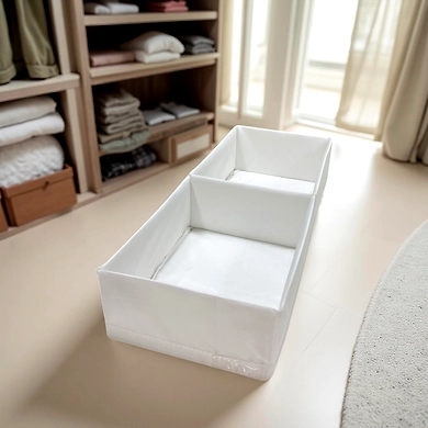 Slim Fabric Storage Organizer with Dual Compartments – White-2