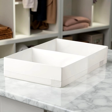 Medium Fabric Storage Organizer with 2 Compartments – White-111375