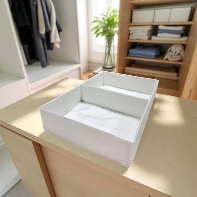 Medium Fabric Storage Organizer with 2 Compartments – White-2
