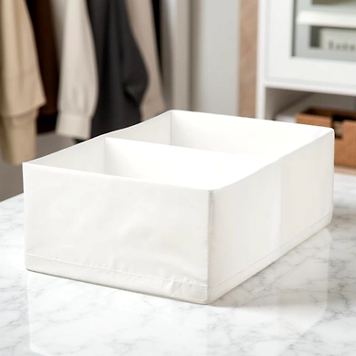 Compact Fabric Storage Organizer with 2 Compartments – White-111376
