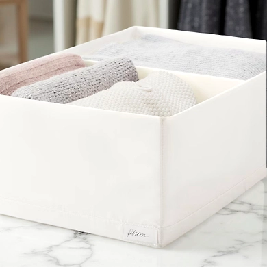 Compact Fabric Storage Organizer with 2 Compartments – White-1