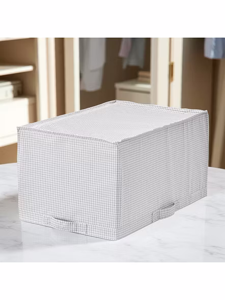 Foldable Grid Fabric Storage Box with Handle 