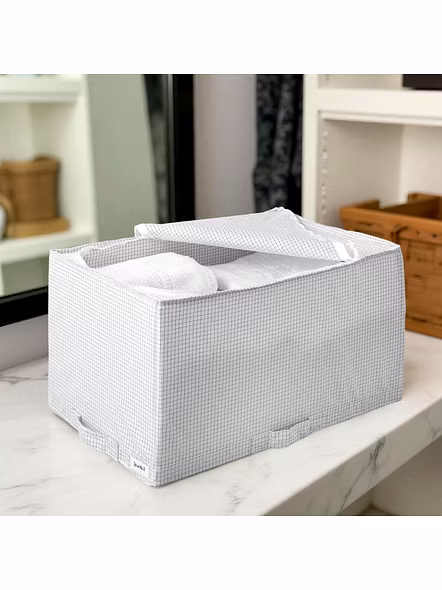 Foldable Grid Fabric Storage Box with Handle 